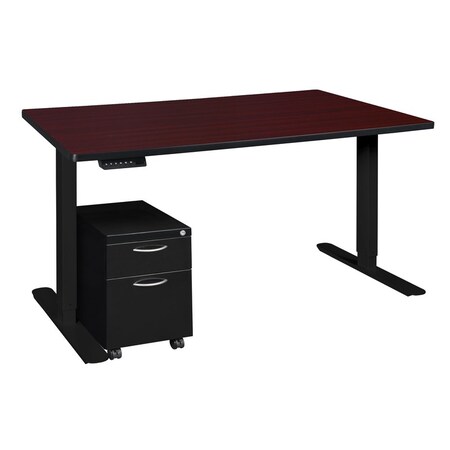 Regency Esteem Height Adjustable Power Desks, 24 D X 28-44 H, 60 W X Wood, Metal, Black, Mahogany HADSMP6024MHBK